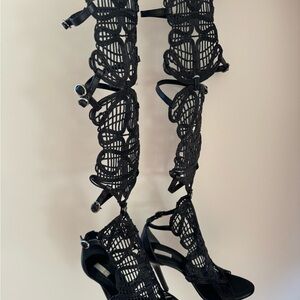 Schutz Black Lace Duna Gladiator Sandals Heels
